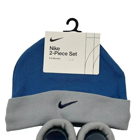 Nike Baby Infant Boy's Hat and Booties 2-Piece Set Size 0-6 Months Blue/White - Picture 4 of 9